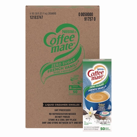 Coffee Mate Liquid Coffee Creamer, Sugar Free French Vanilla, 0.38 oz Mini Cups, 200PK 12183747